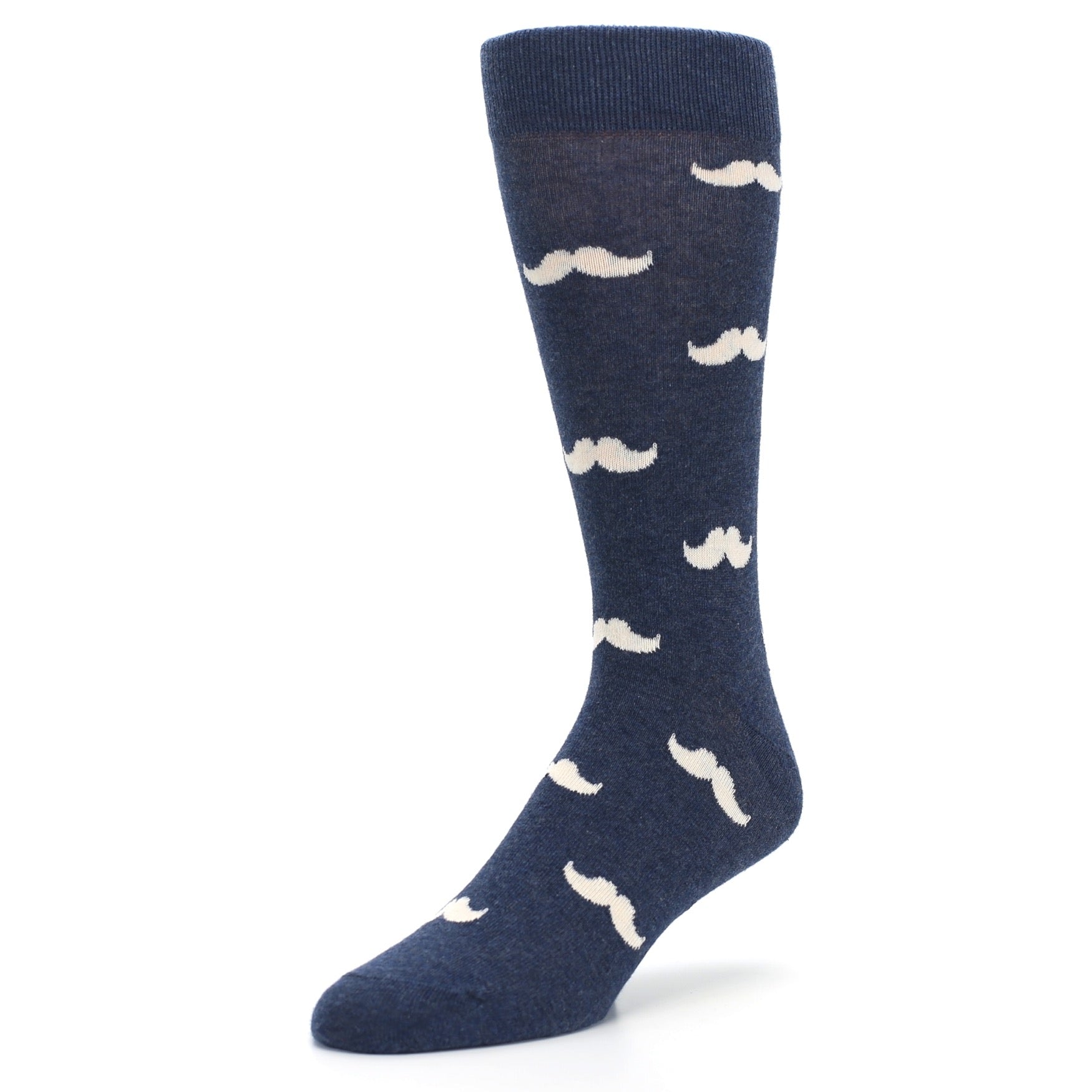 Heathered Navy Mustache Groomsmen Wedding Men’s Dress Socks