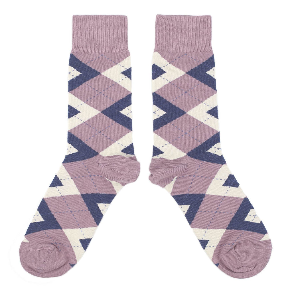 Desert Rose Navy Argyle Wedding Groomsmen Men's Dress Socks