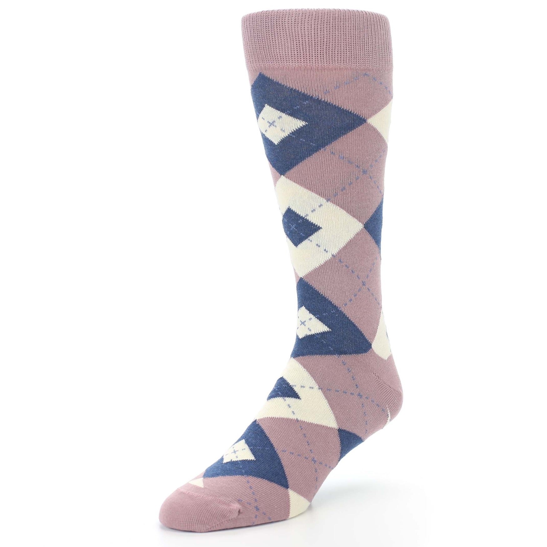 Desert Rose Navy Argyle Wedding Groomsmen Men's Dress Socks
