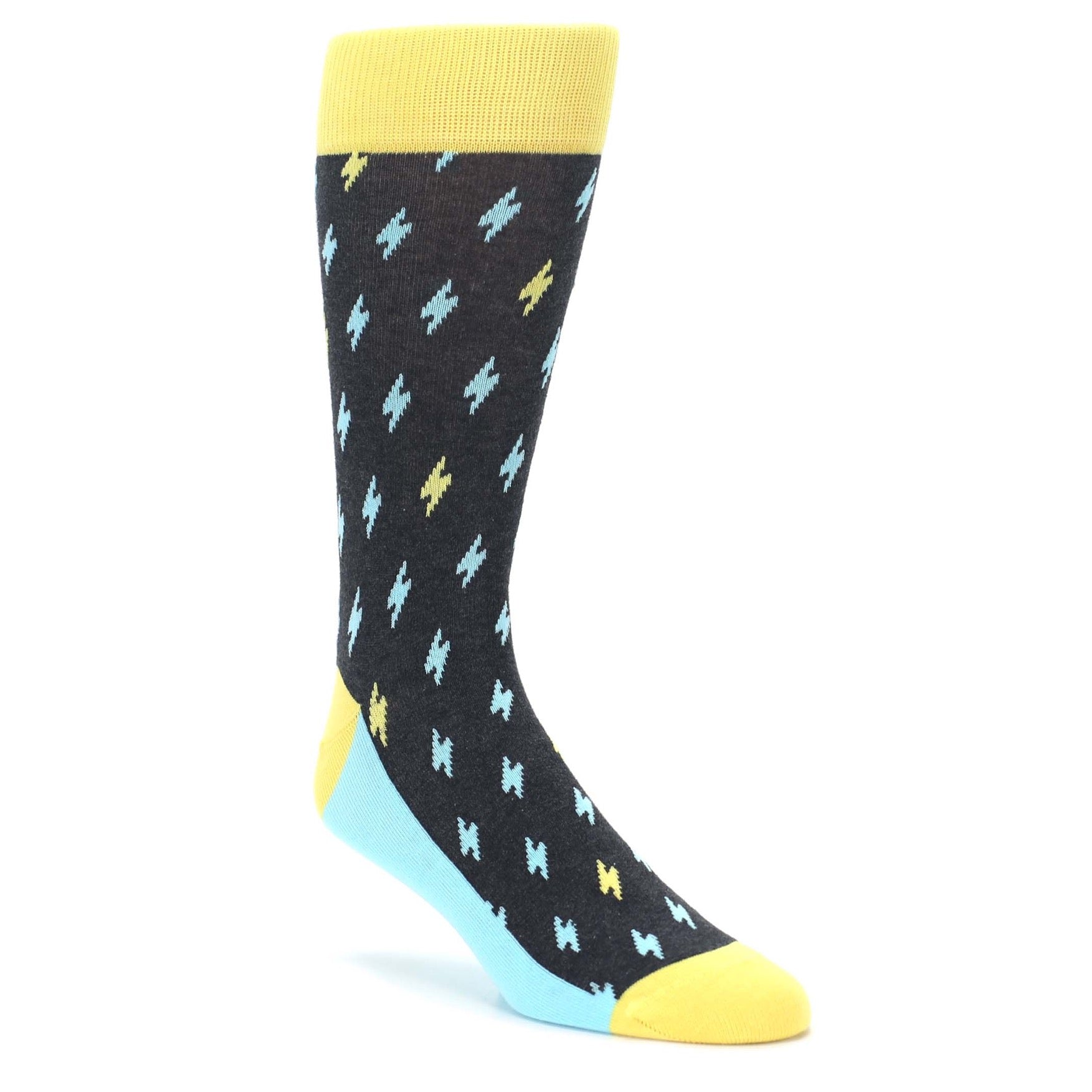 Yellow Blue Lightning Bolts Men's Dress Socks