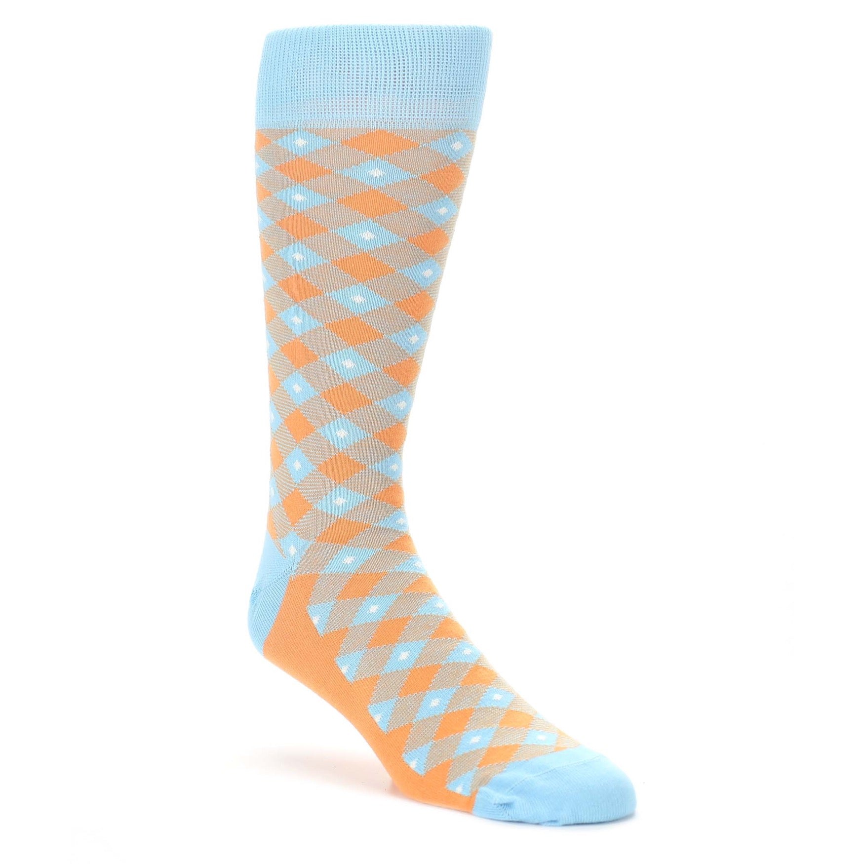Blue Orange Diamond Plaid Men's Dress Socks