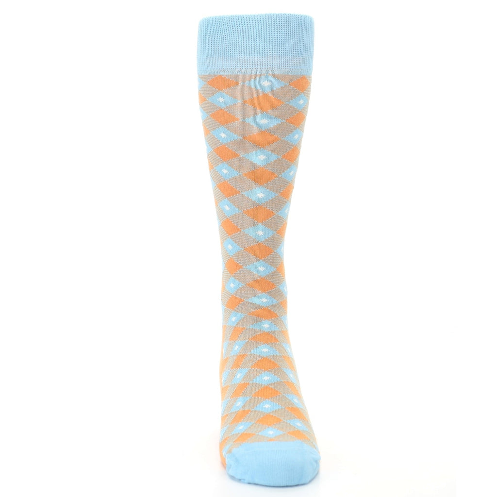 Blue Orange Diamond Plaid Men's Dress Socks