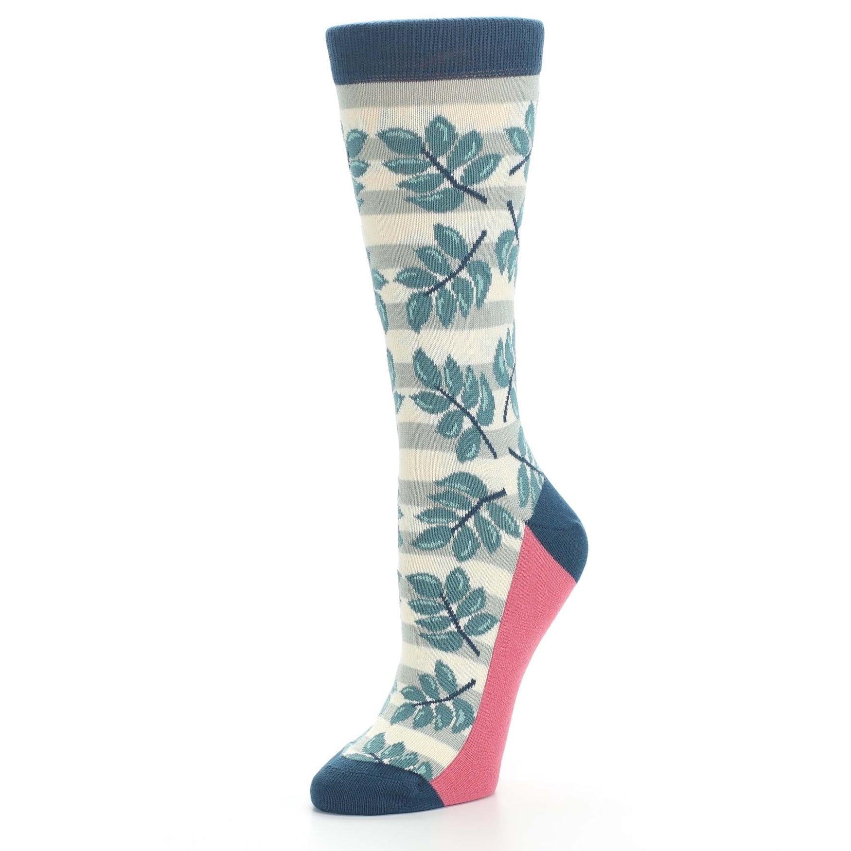 Dark Teal Cream Palm Branches Women's Dress Socks