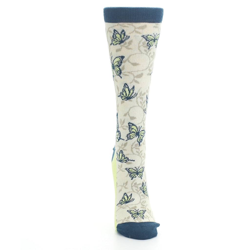 Beige Navy Lime Butterfly Women's Dress Socks