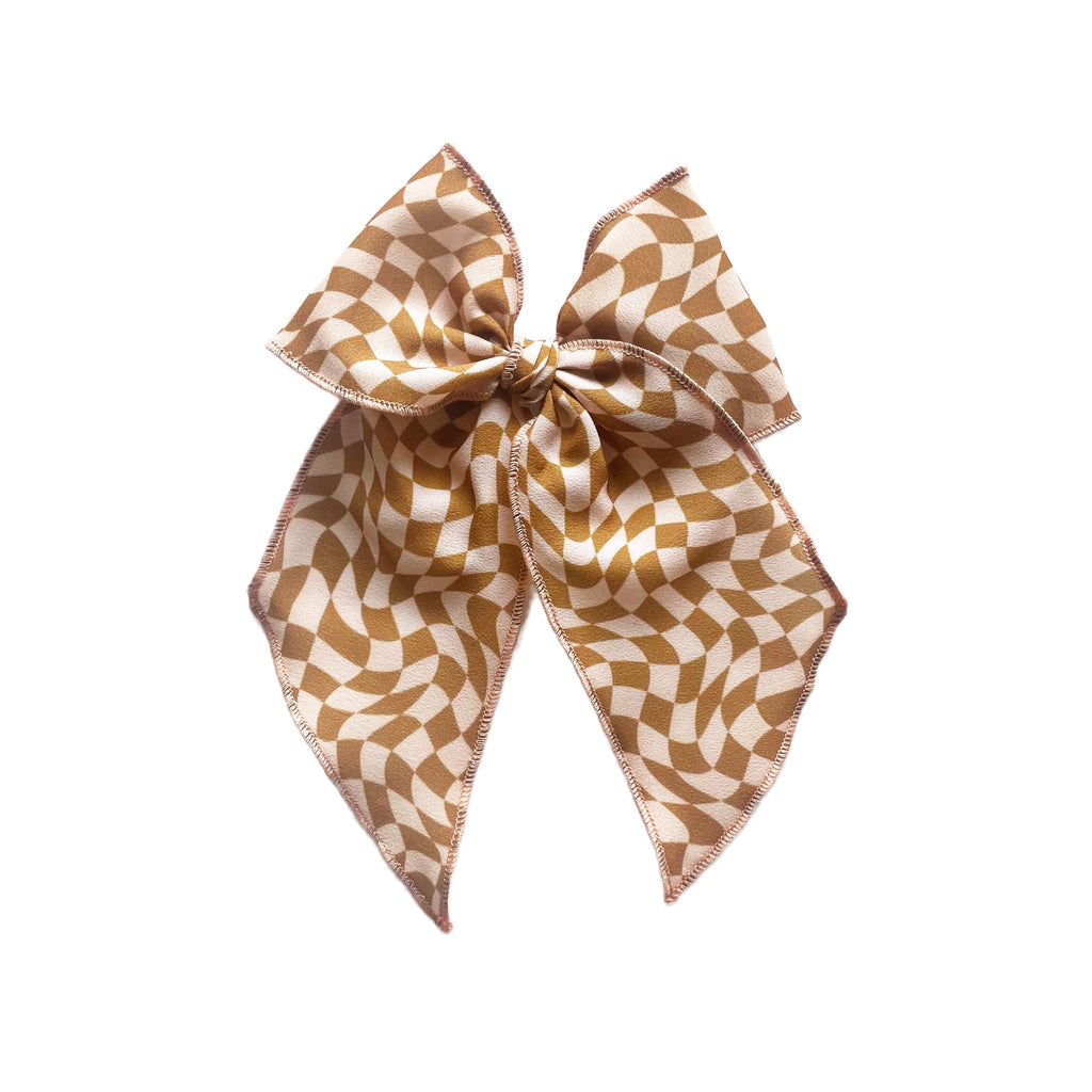 Tan & Blush Wave Checkered Elle Bow
