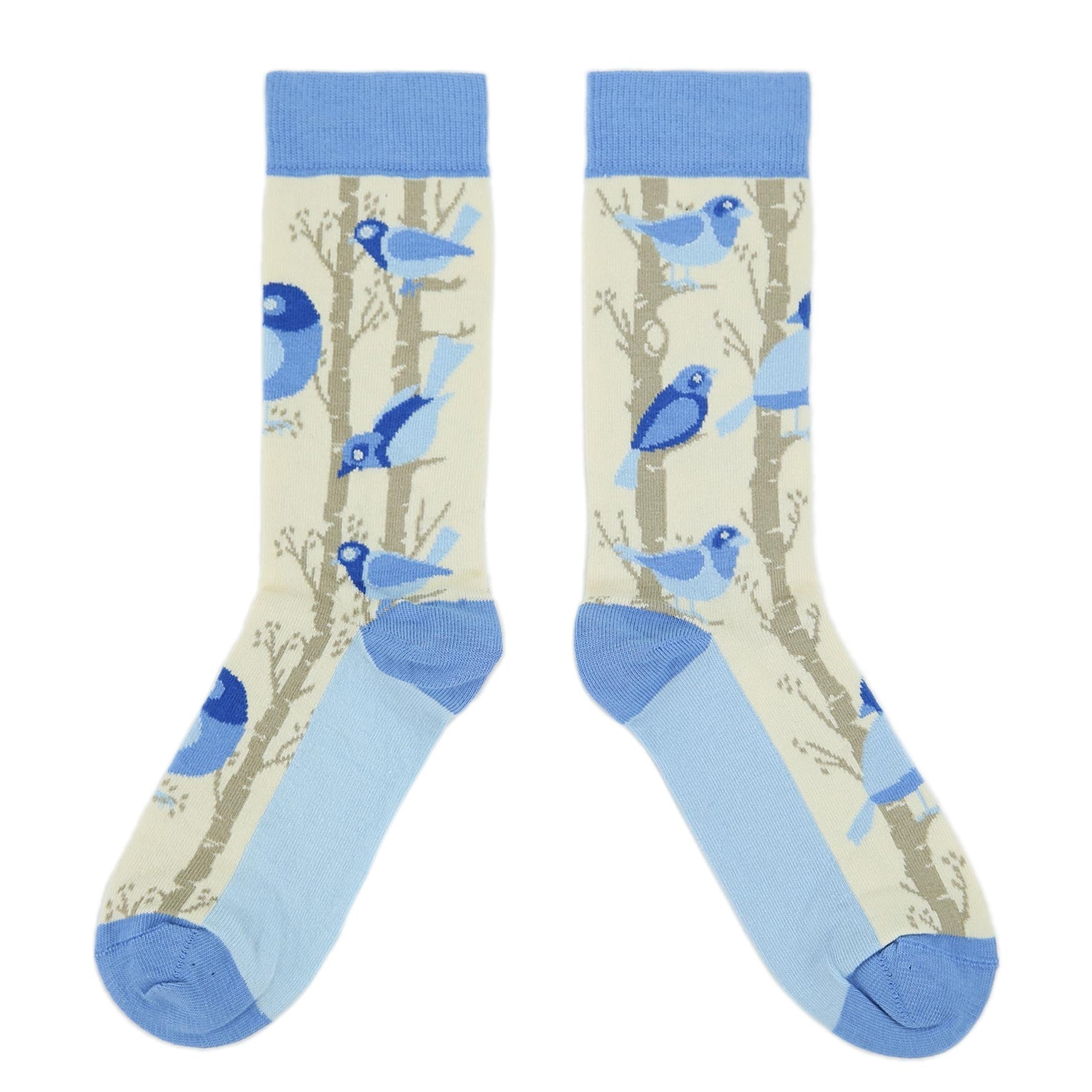 Blue Cream Birds Women's Dress Socks