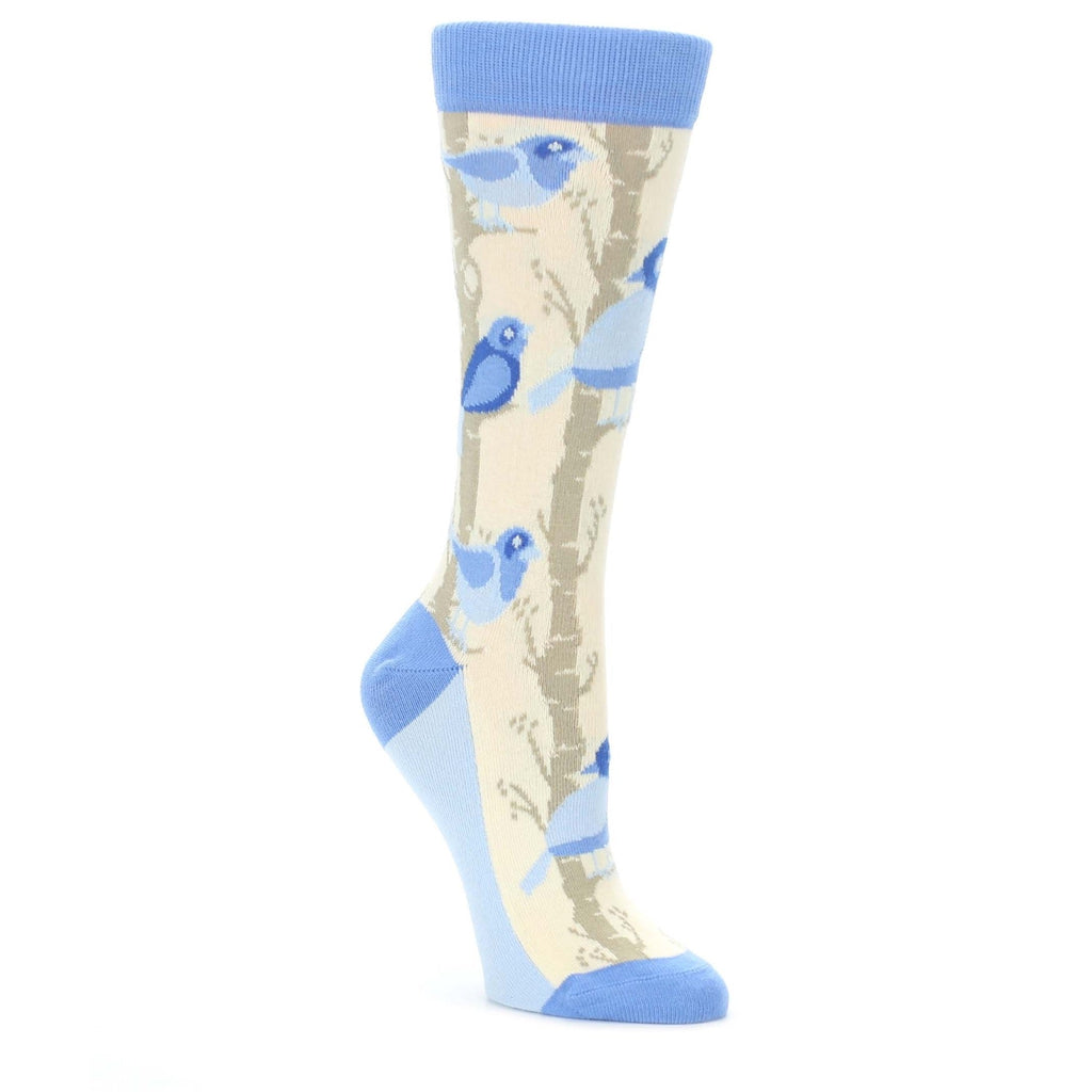 Blue Cream Birds Women's Dress Socks