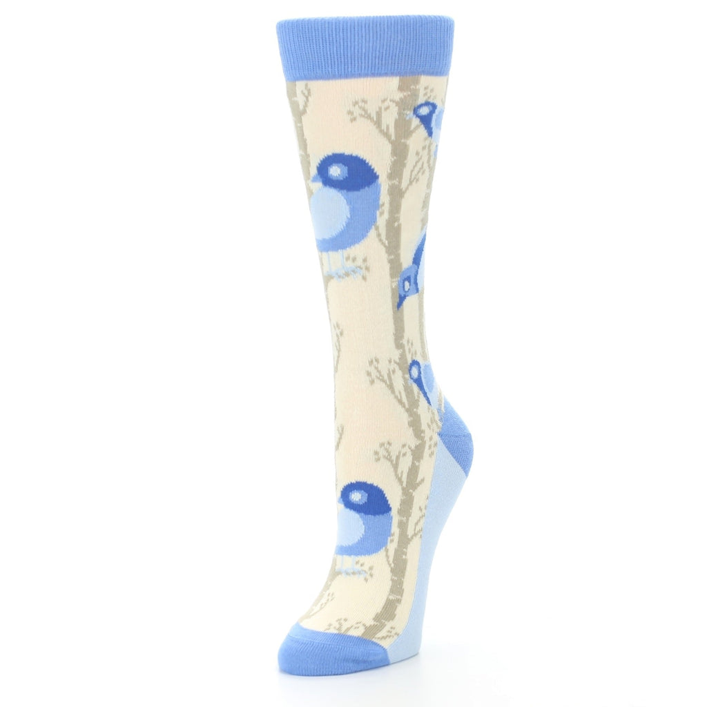 Blue Cream Birds Women's Dress Socks