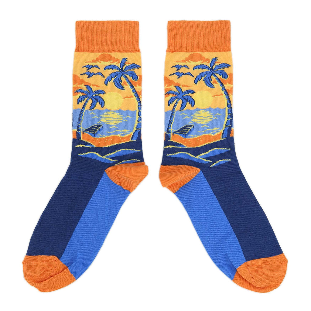 Orange Sunset Palm Tree Socks - Women's Novelty Socks