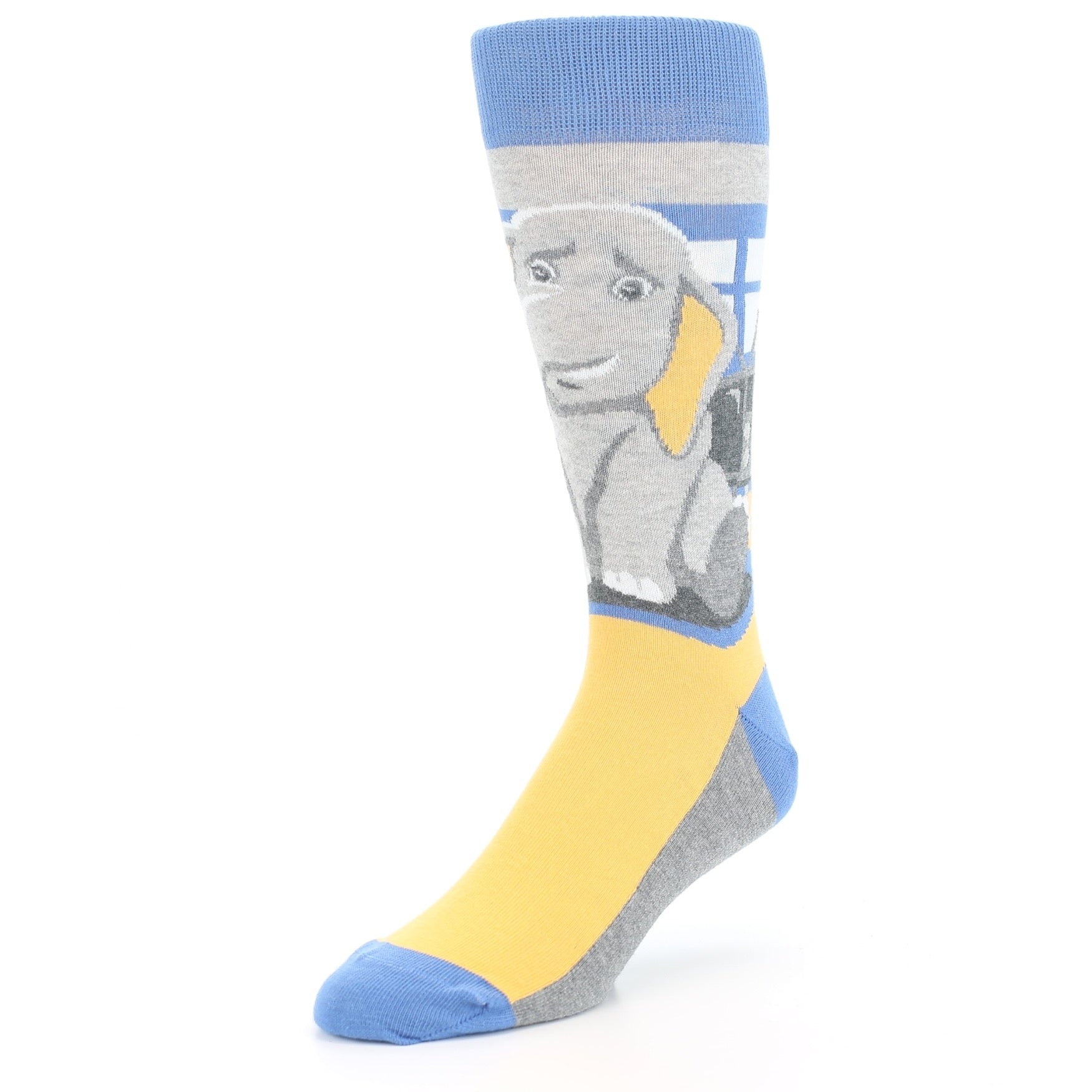Gray Blue Elephant in the Room Socks - Men's Novelty Dress Socks