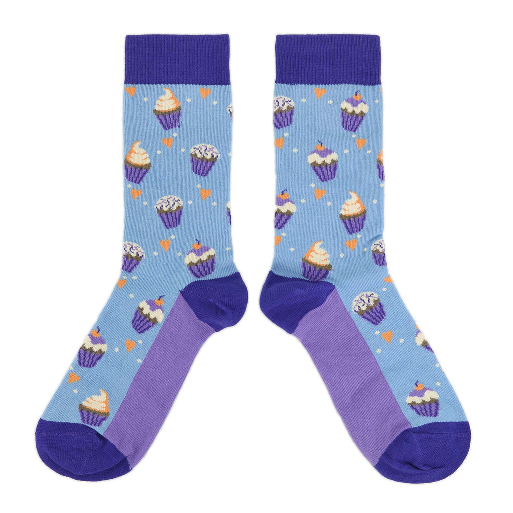 Light Blue Purple Cupcakes Women's Dress Socks