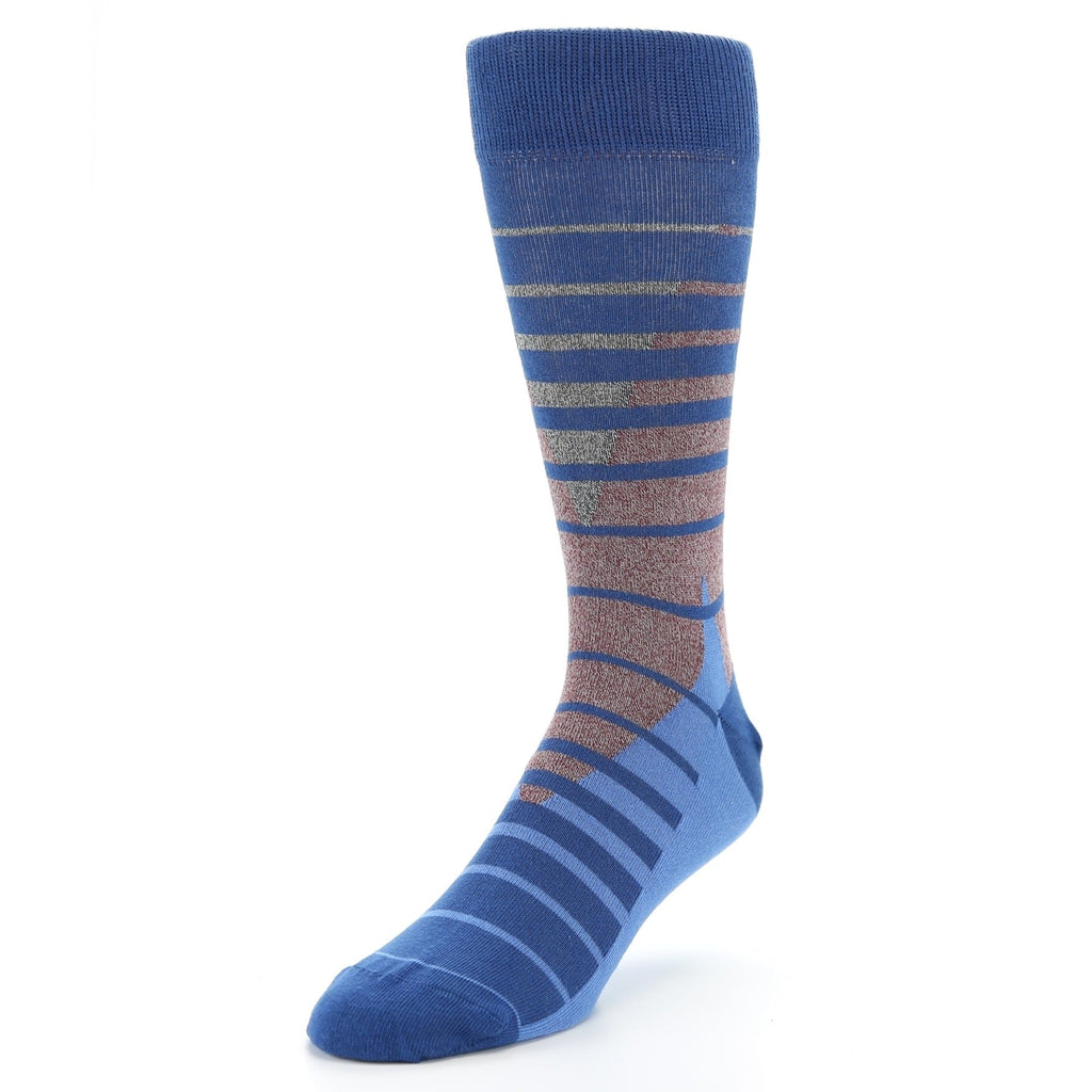 Blue Gray Triangle Stripe Men's Dress Socks