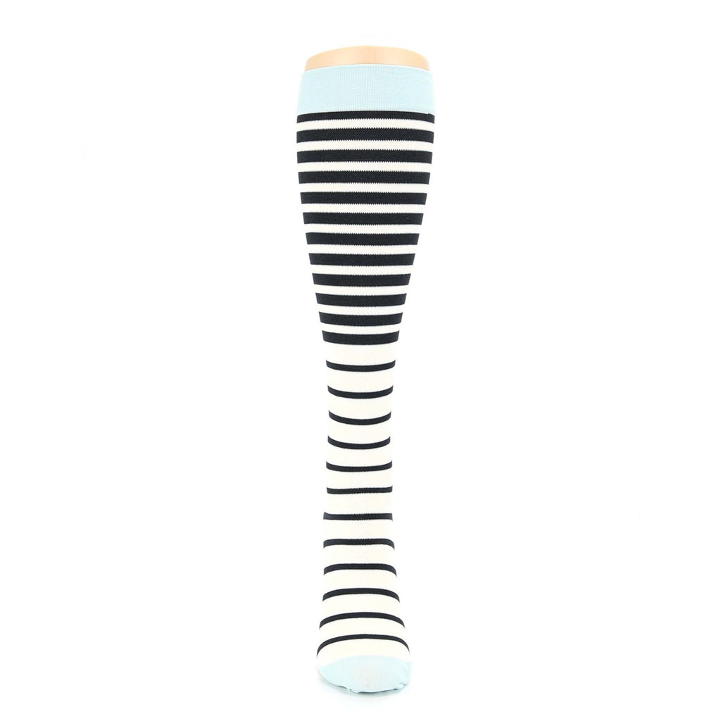 Sky Blue Cream Black Stripes Compression Socks - Women's Knee High Socks
