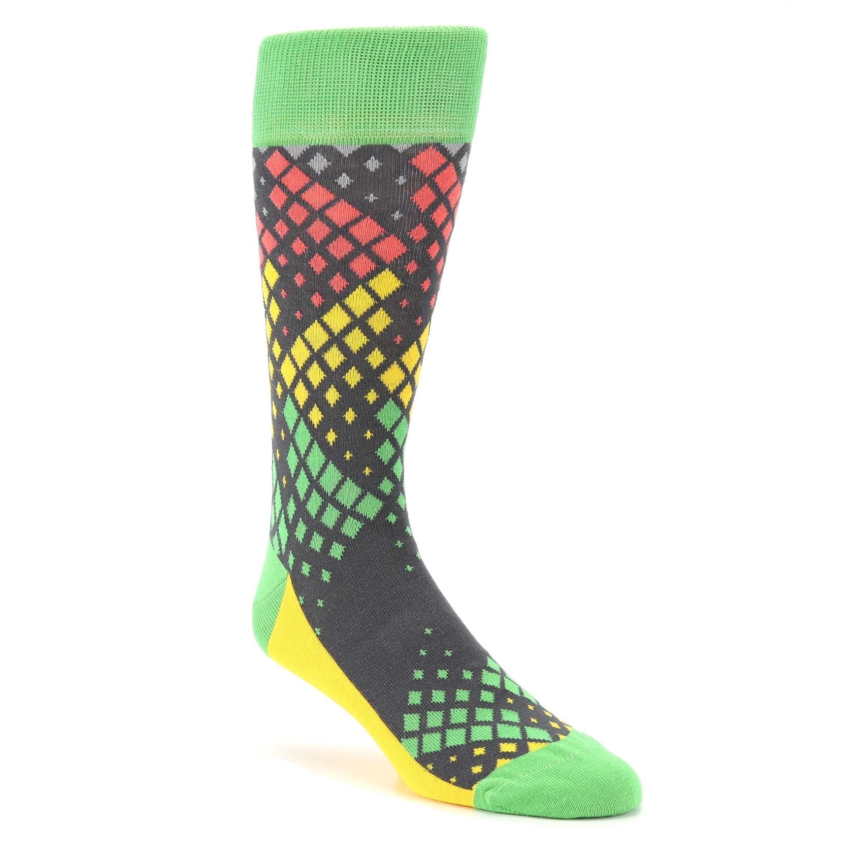 Green Red Yellow Fading Squares Socks -  Men's Dress Socks
