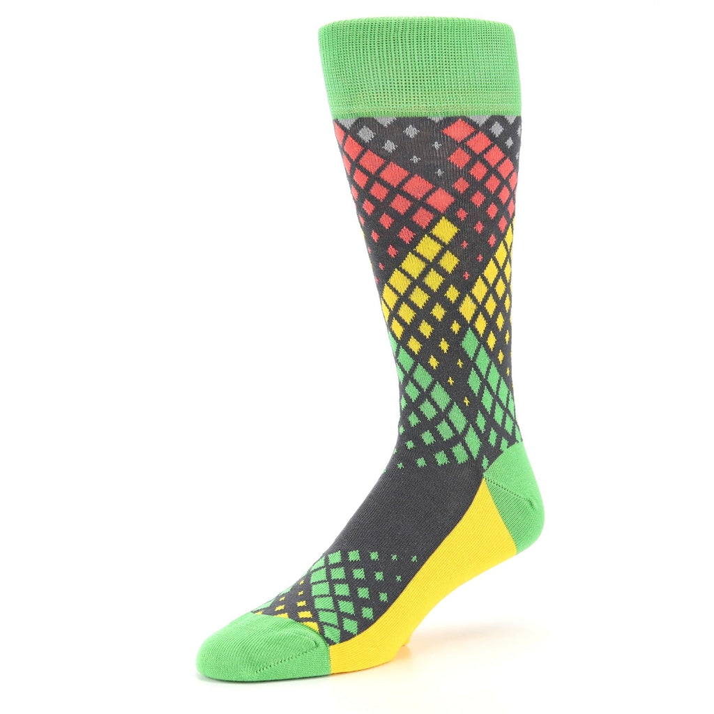 Green Red Yellow Fading Squares Socks -  Men's Dress Socks