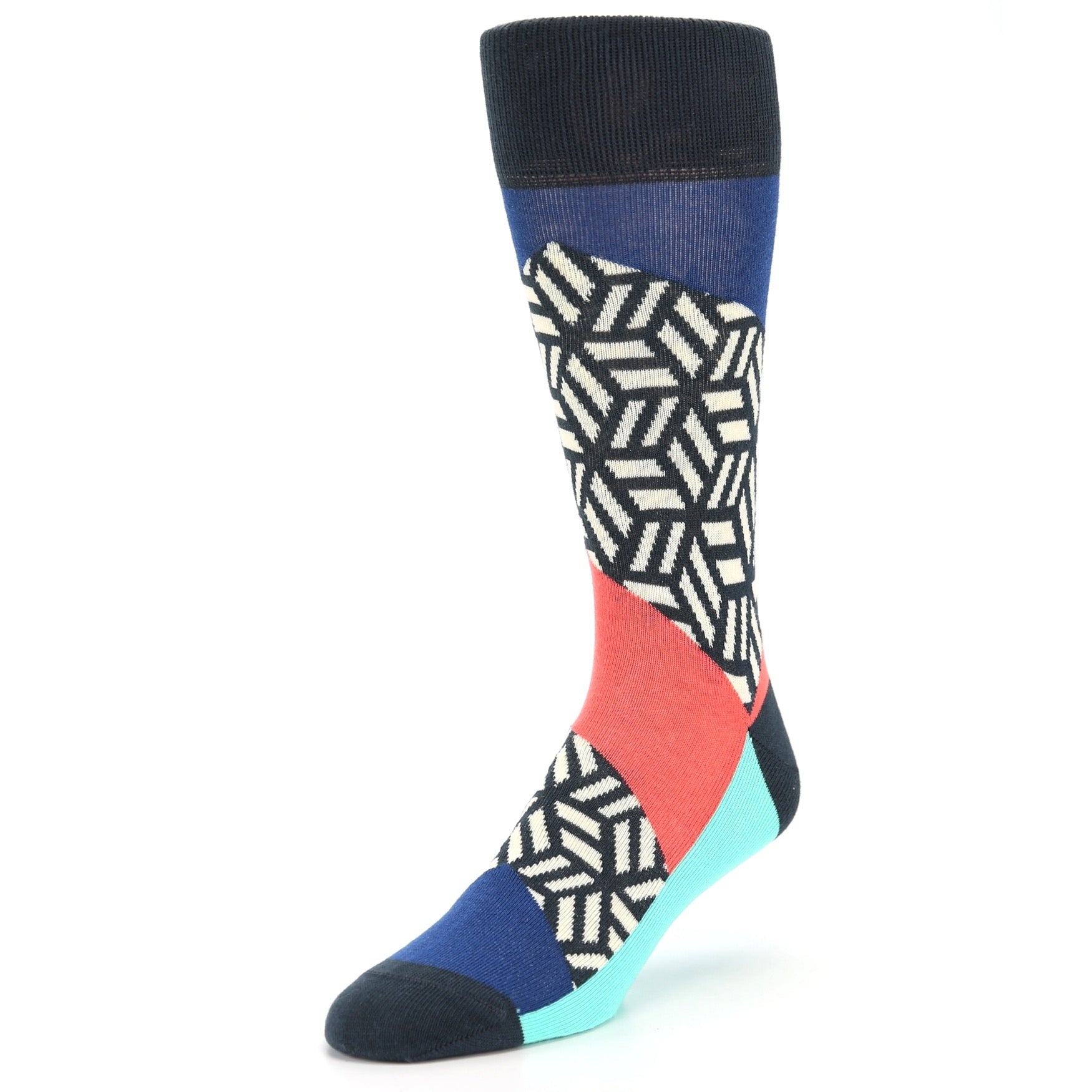 Coral Blue Hex Block Socks - Men's Dress Socks