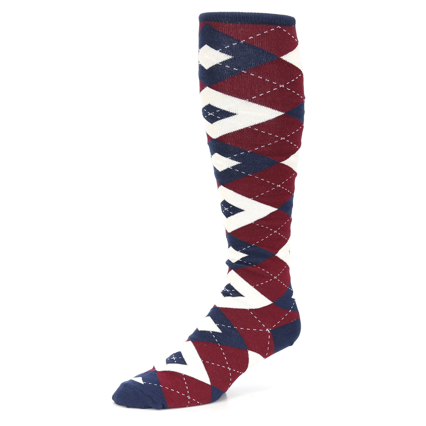 Burgundy Navy Argyle Socks - Men's Over-the-Calf Socks