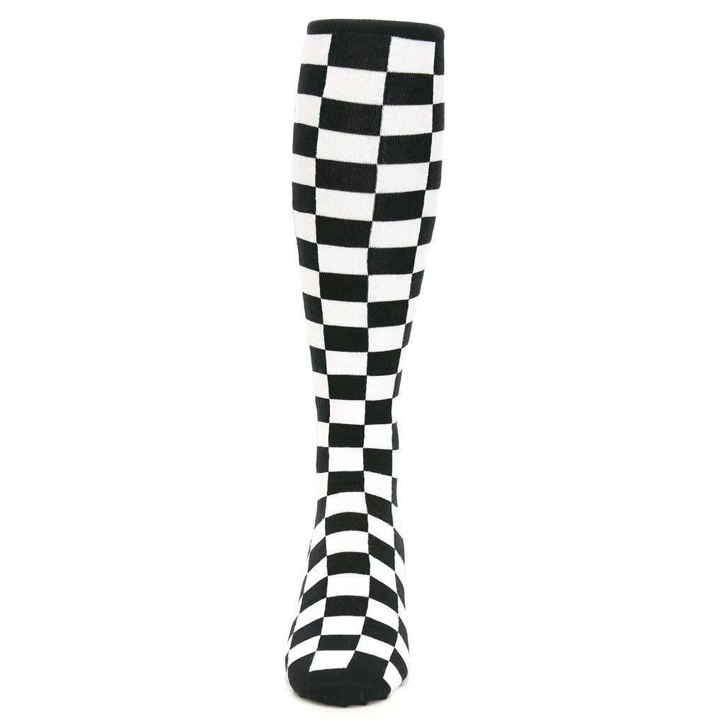 Black White Checkered Men's Over-the-Calf Dress Socks