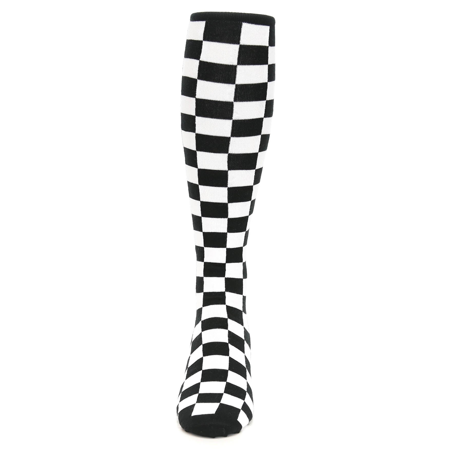 Black White Checkered Men's Over-the-Calf Dress Socks