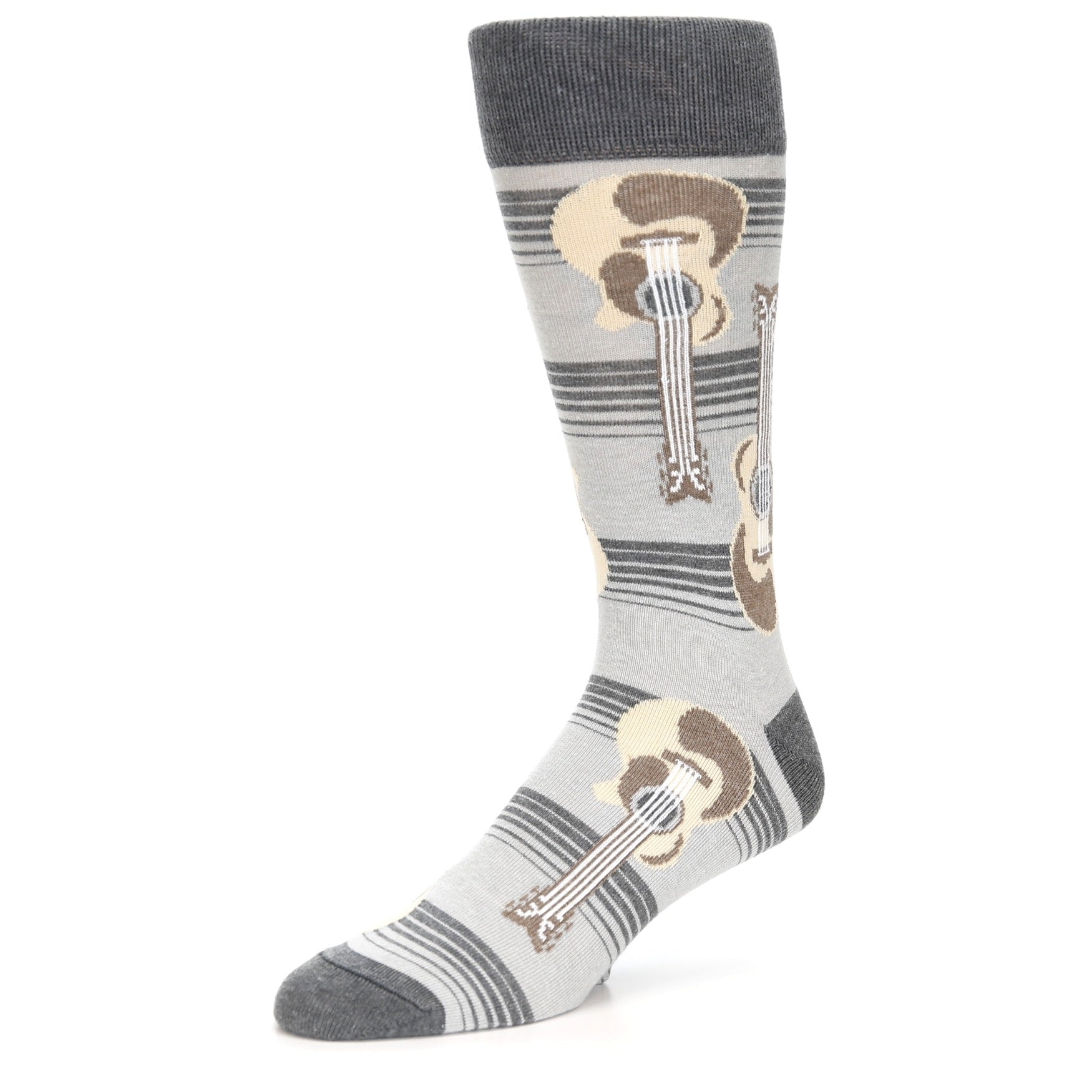 Gray Guitar Socks - USA Made - Men's Novelty Socks