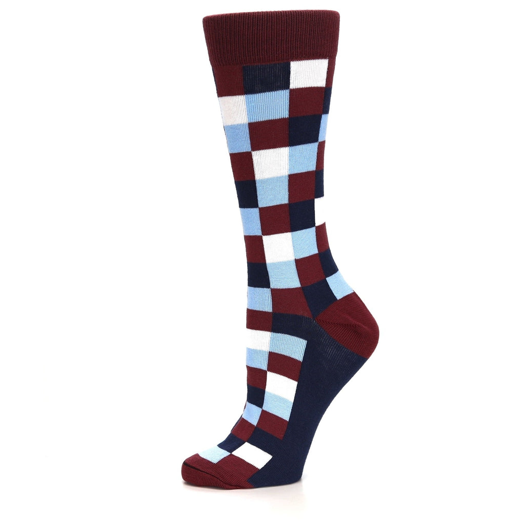 Burgundy Navy Checker - USA Made - Women's Novelty Socks