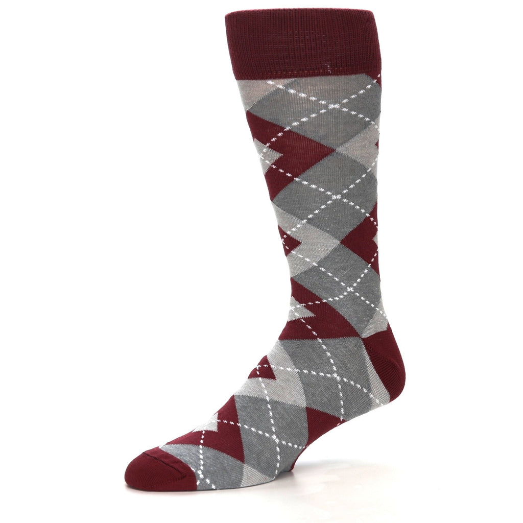 Burgundy Gray Argyle- USA Made- Men's Dress Socks