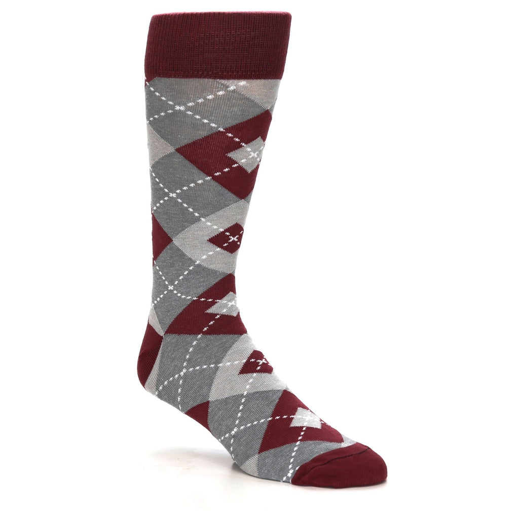 Burgundy Gray Argyle- USA Made- Men's Dress Socks