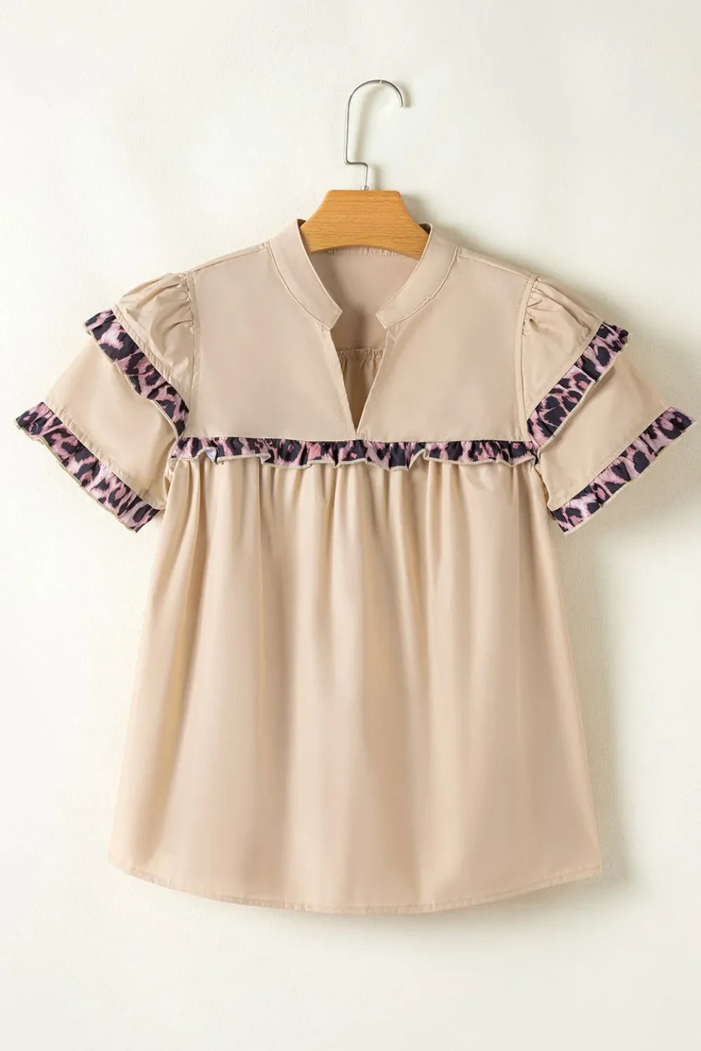 Leopard Frill Short Sleeve Blouse