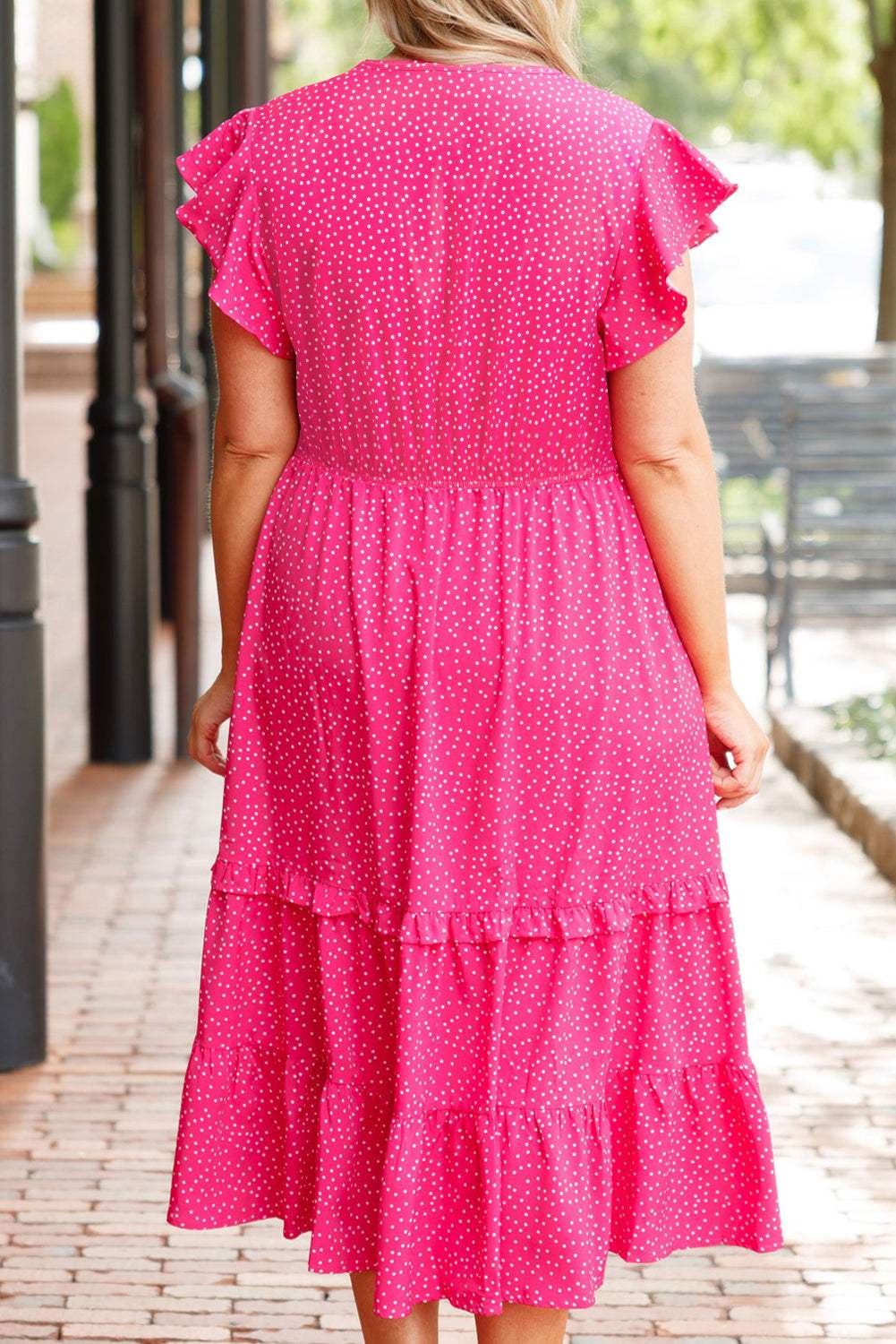 Plus Size Polka Dot V-Neck Midi Dress