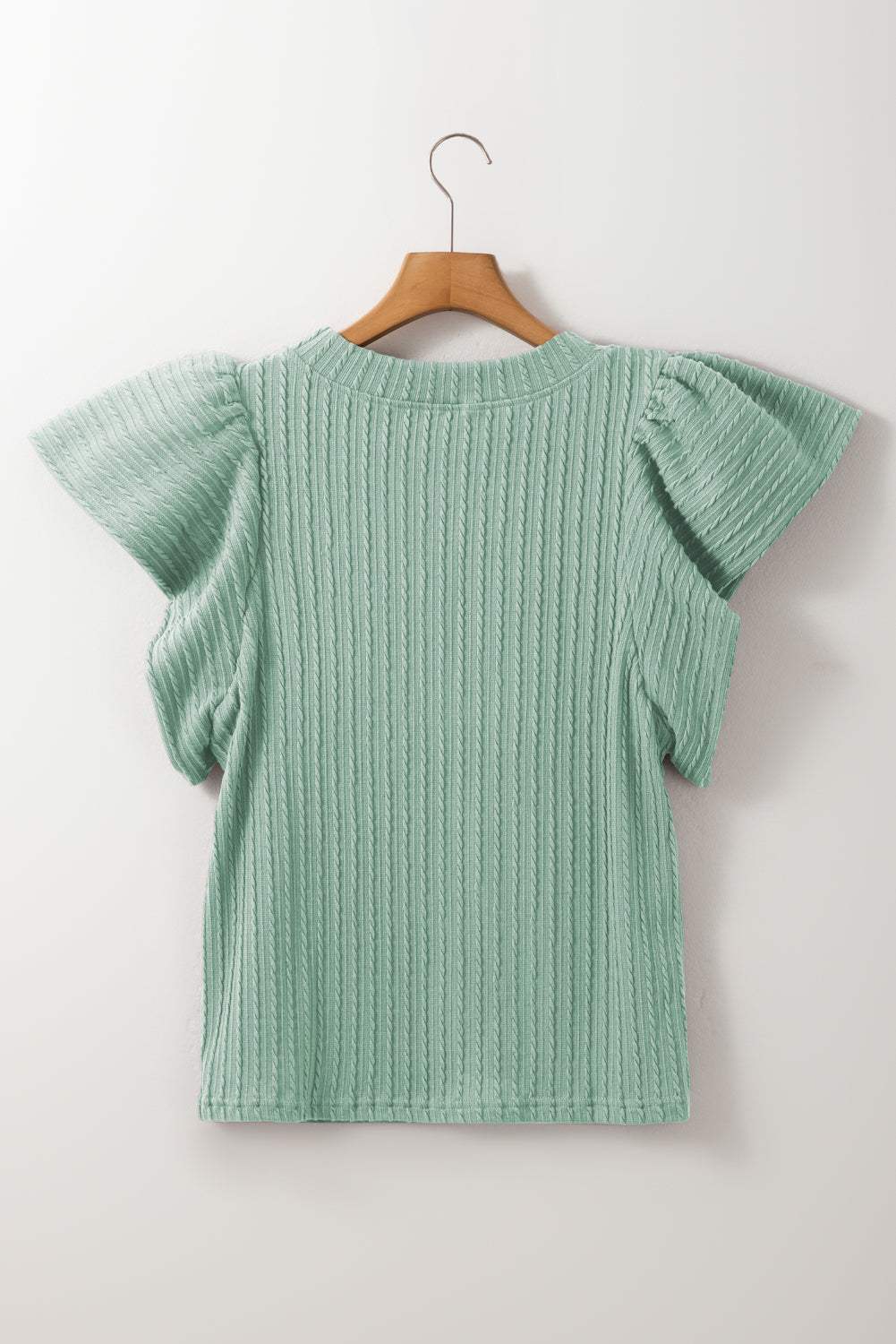 Solid Cable Textured Flutter Sleeve Top