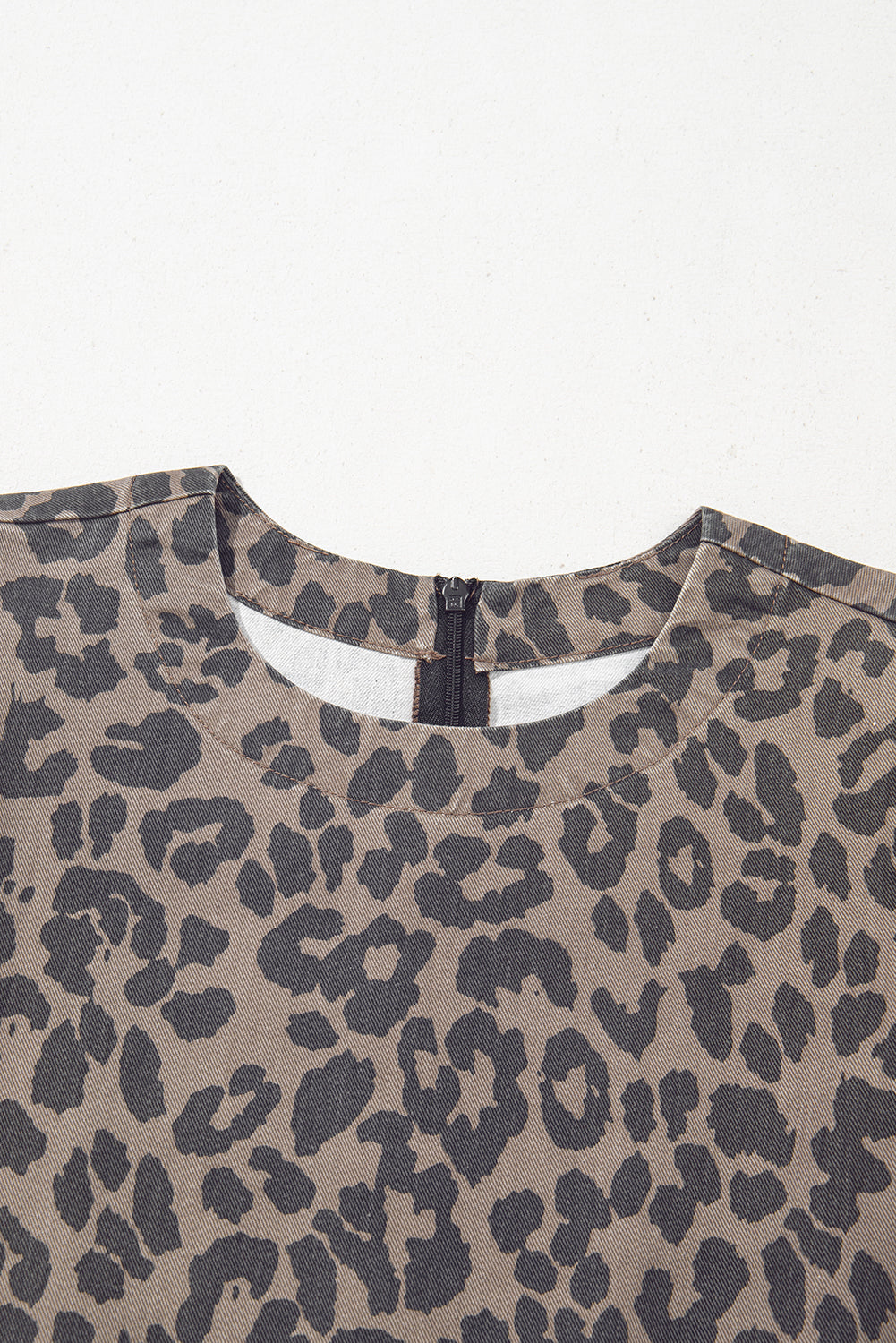 Brown Leopard Print Short Sleeve Flared Denim Mini Dress