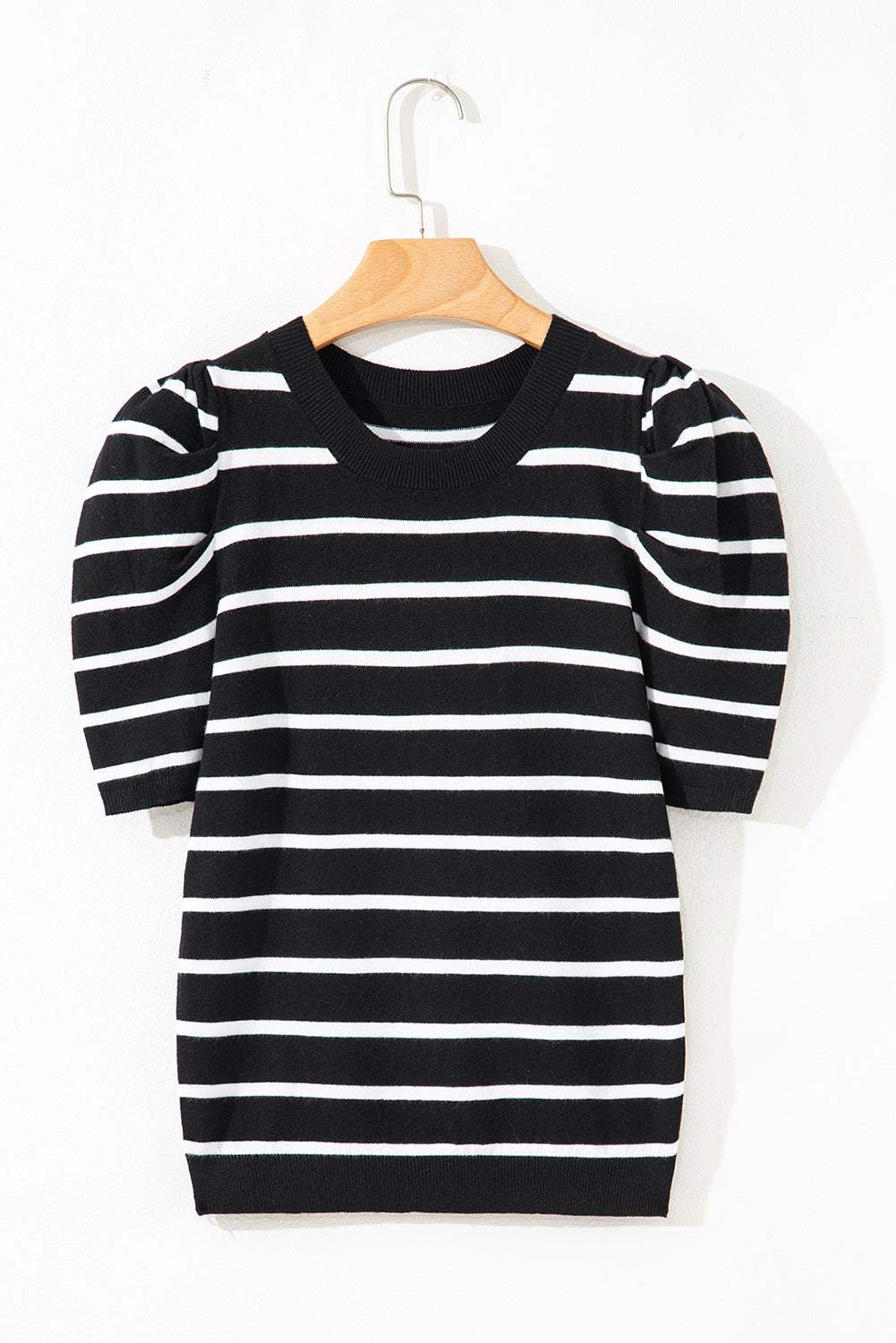 Stripe Ruched Bubble Sleeve Top