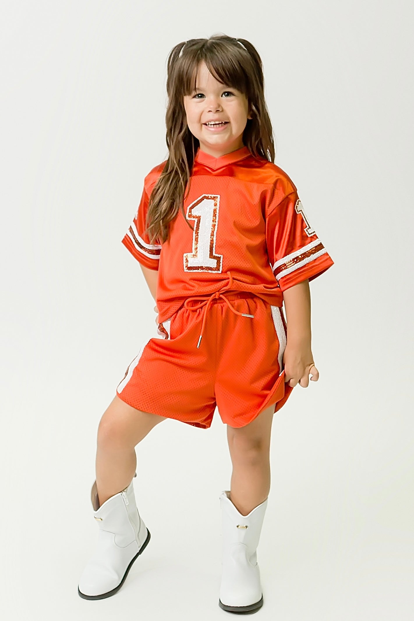 Burnt Orange and White Sequin Shorts