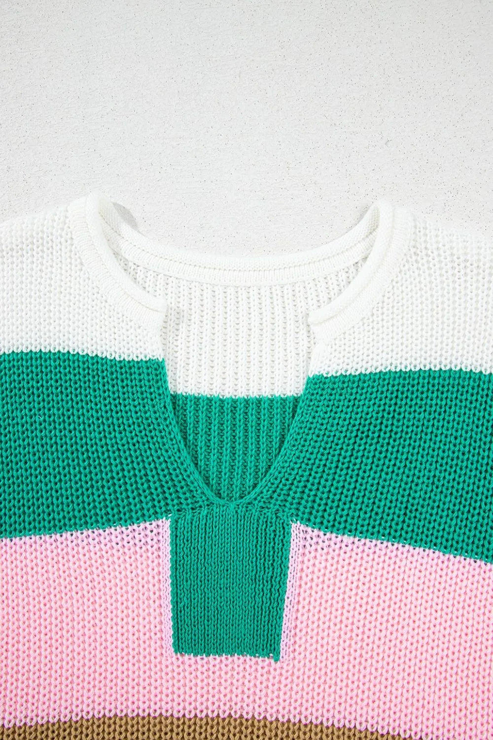 Color Block Notched Cap Sleeve Knit Top