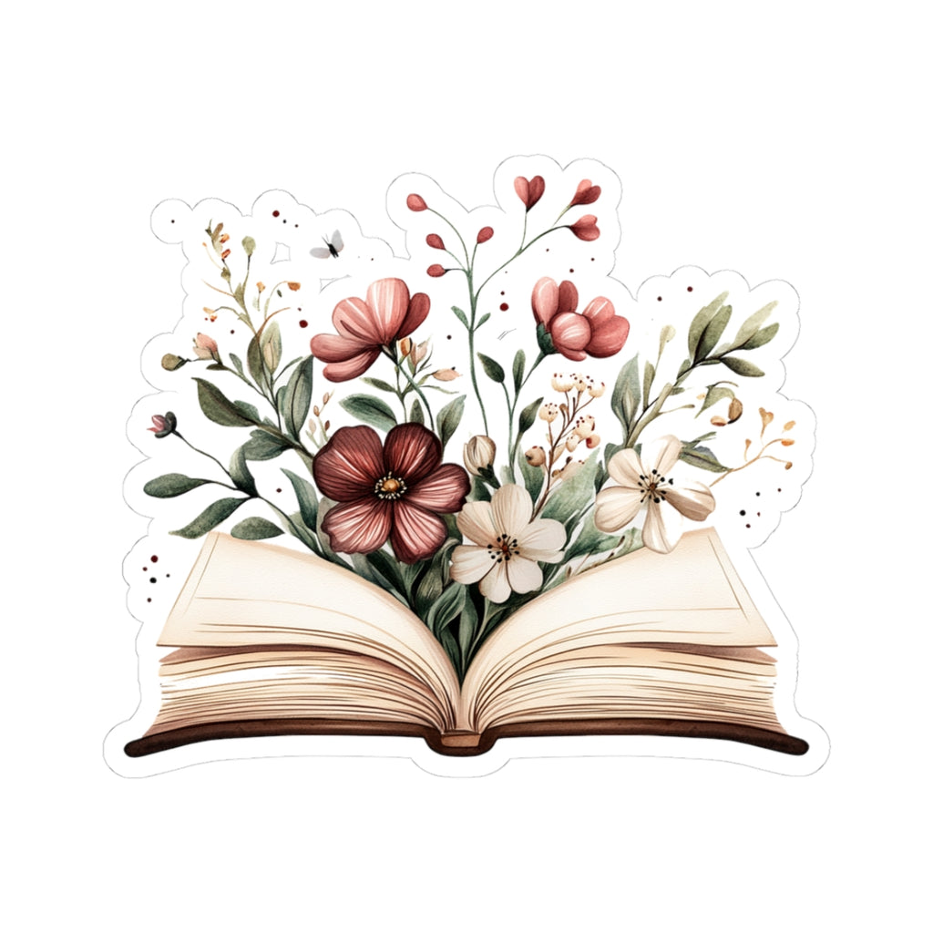 Floral Book Kiss-Cut Stickers | Aesthetic Laptop Decor, Journaling Supplies, Teacher Gifts, Book Lover Stickers, Spring Decor