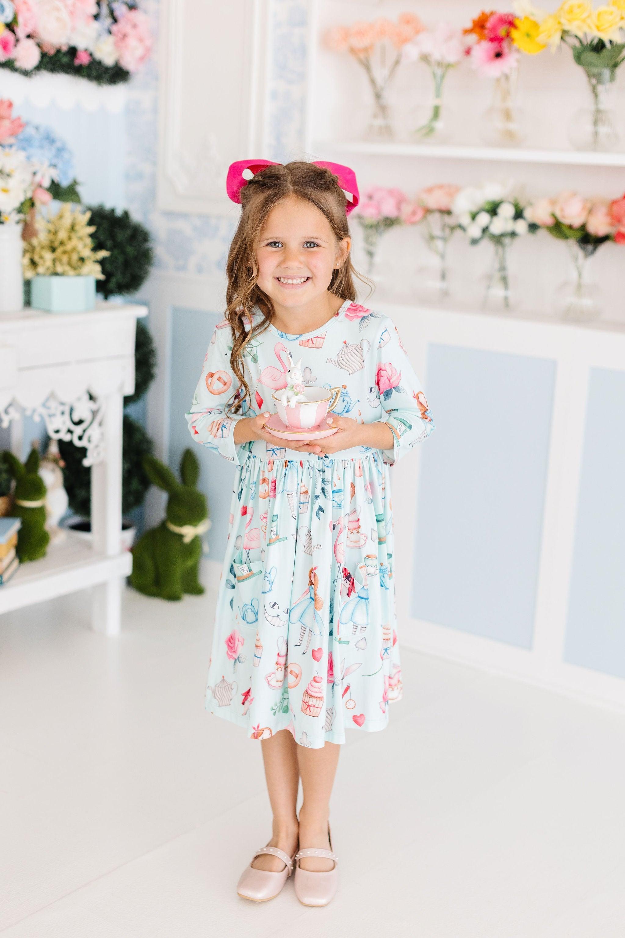 Wonderland 3/4 Sleeve Pocket Twirl Dress