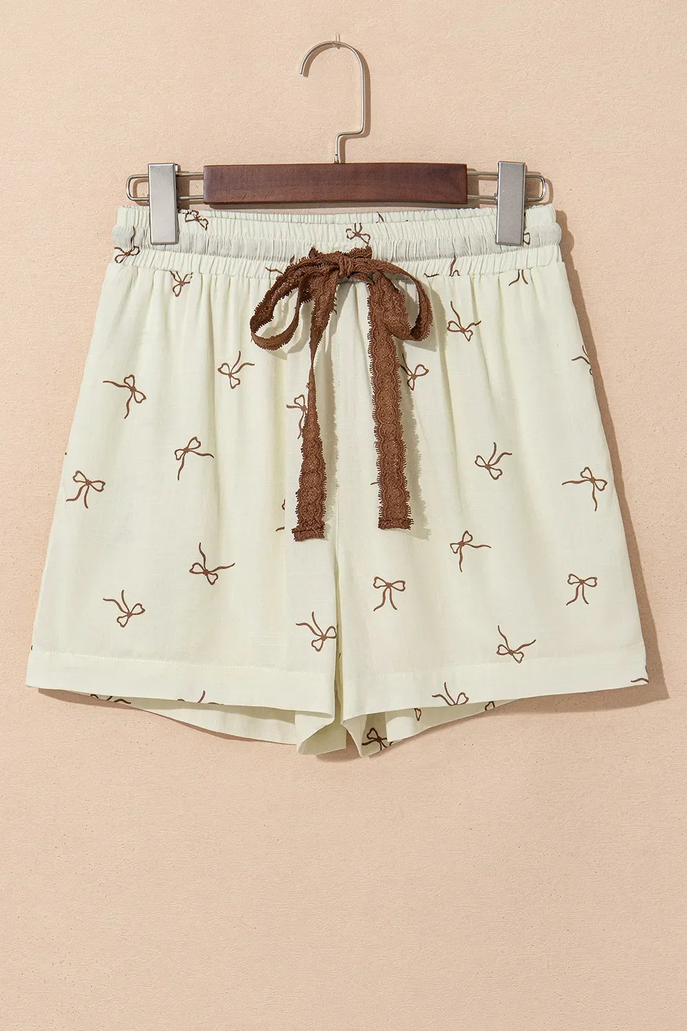 Bow Print Lace Drawstring Casual Shorts