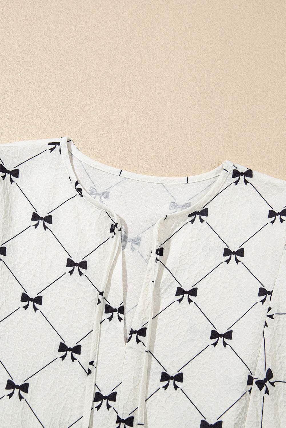 Bow Textured Puff Sleeve Mini Dress