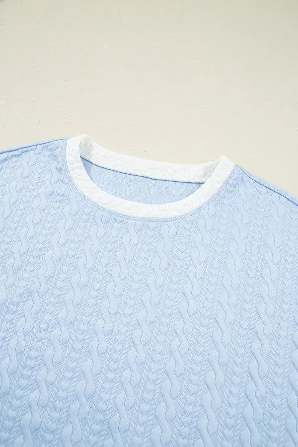 Contrast Trim Textured Crewneck Tee and Pocketed Skirt Set