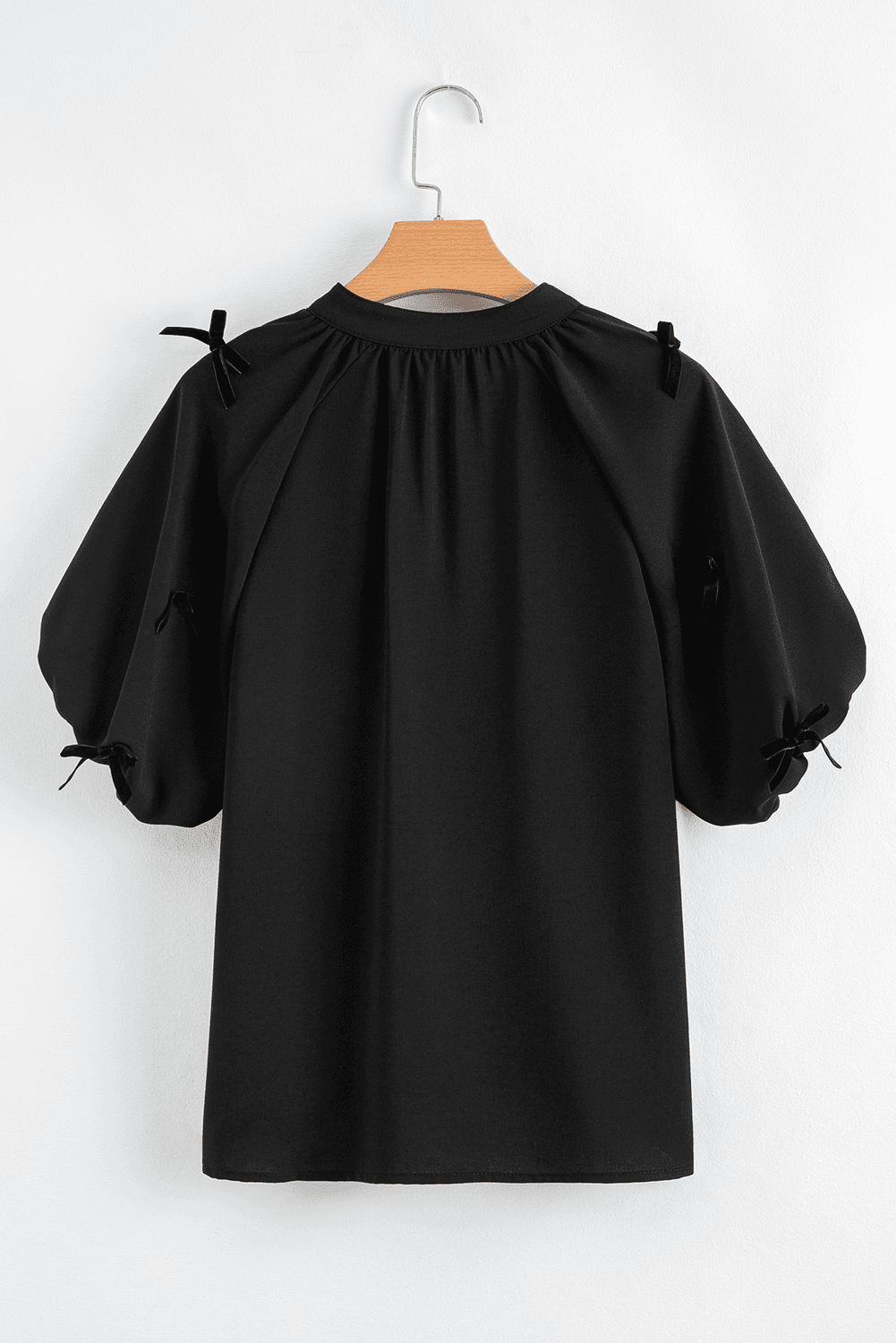 Bow Puff Sleeve V-Neck Blouse
