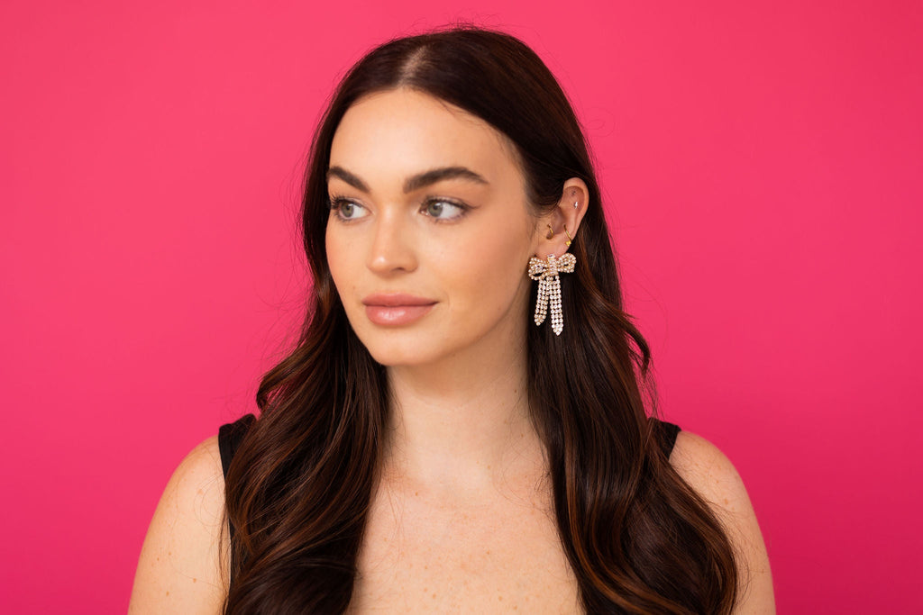Rhinestone Bow Earrings - Large