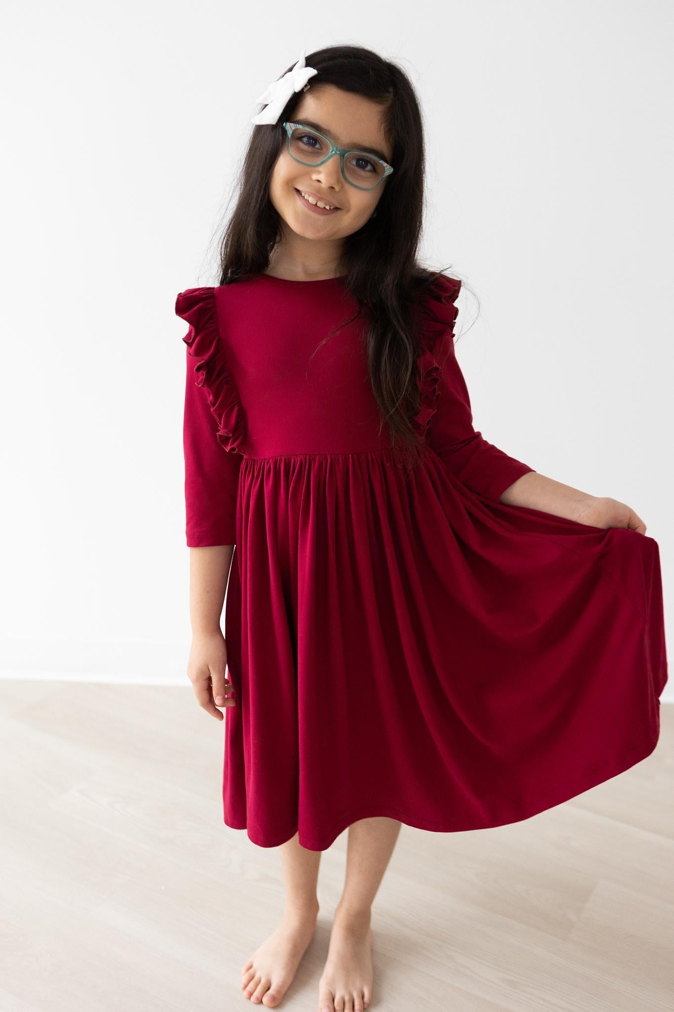 SALE Burgundy Ruffle Twirl Dress