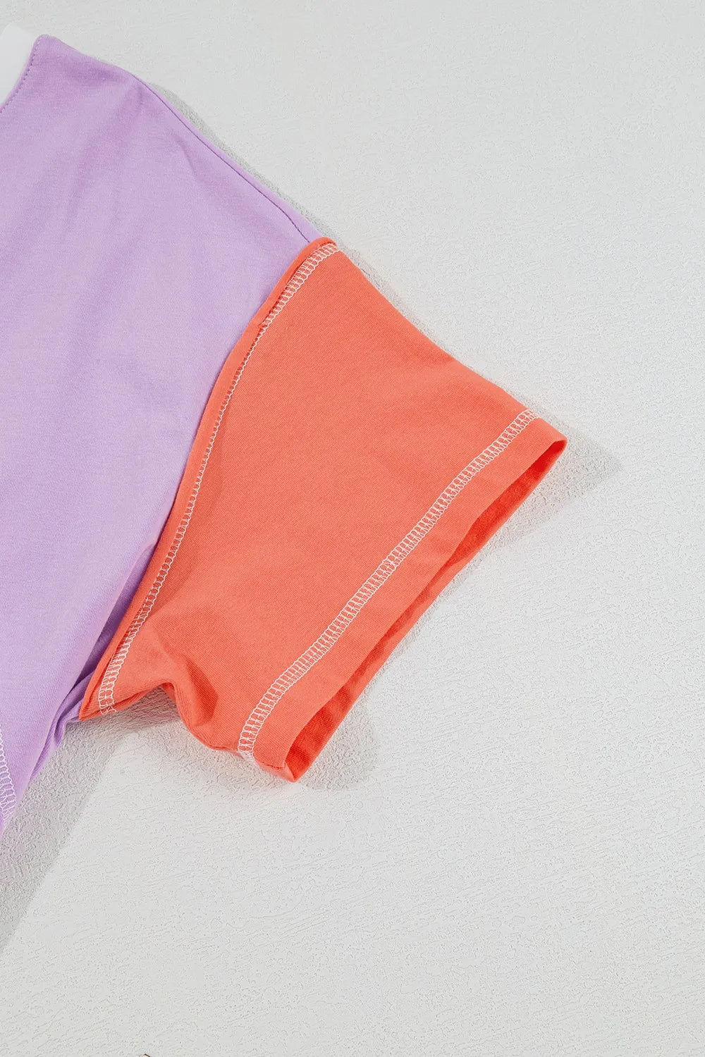 Color Block Patchwork V Neck Exposed Seam High Low T Shirt