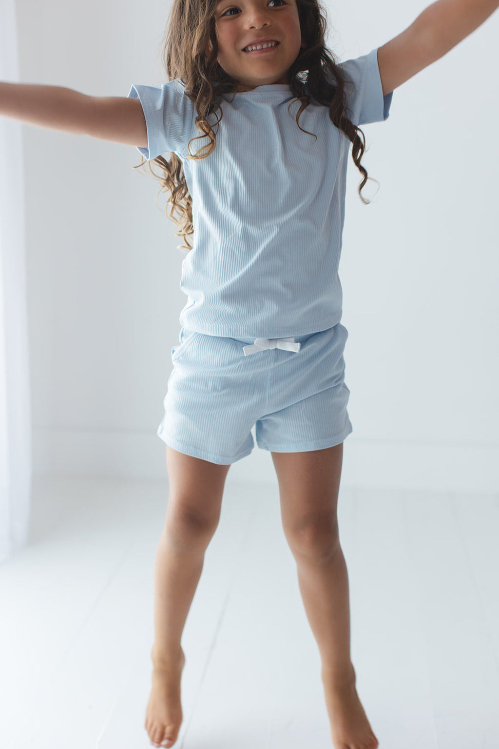 Blue Macaron (ribbed) - Pocket Short Set