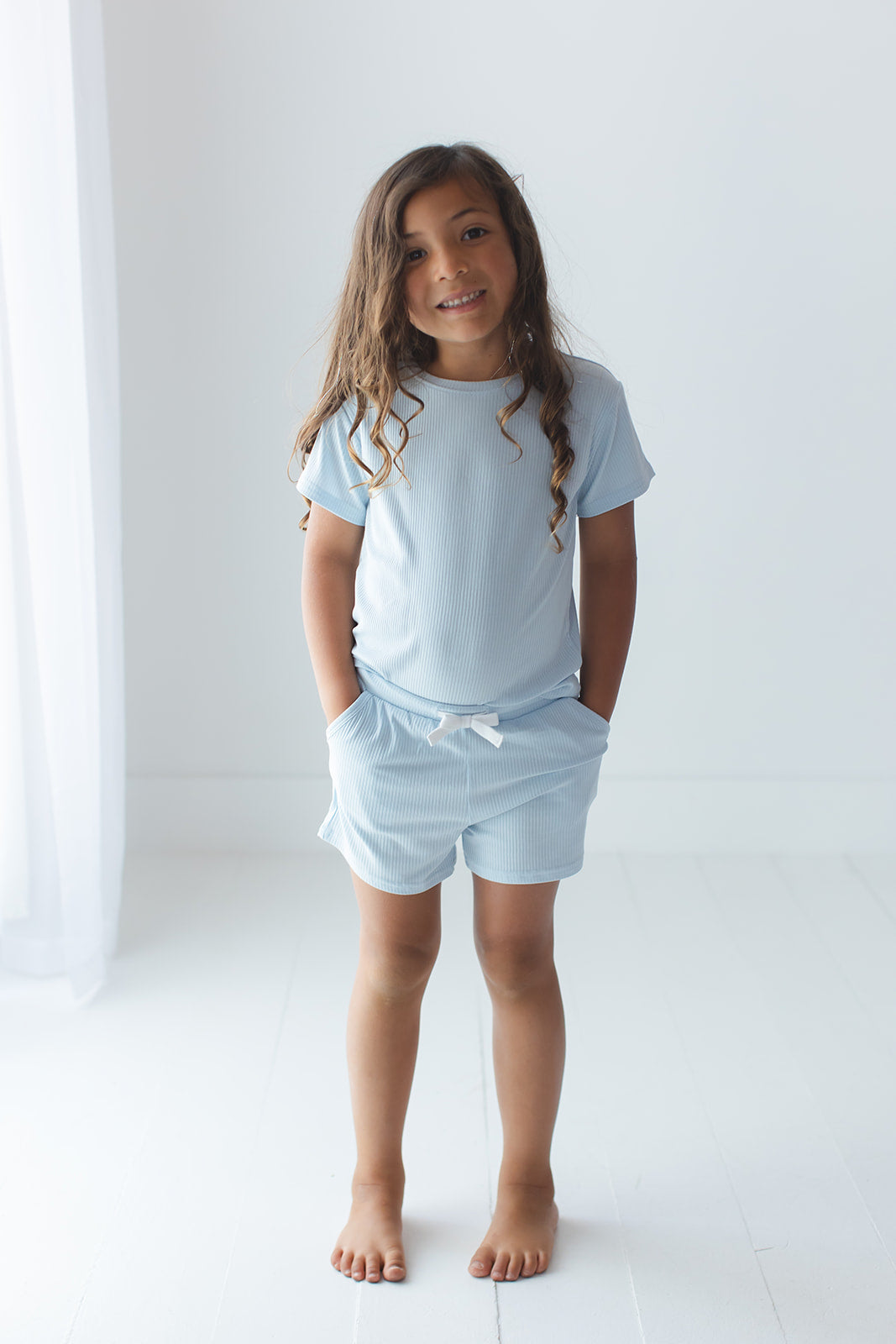 Blue Macaron (ribbed) - Pocket Short Set