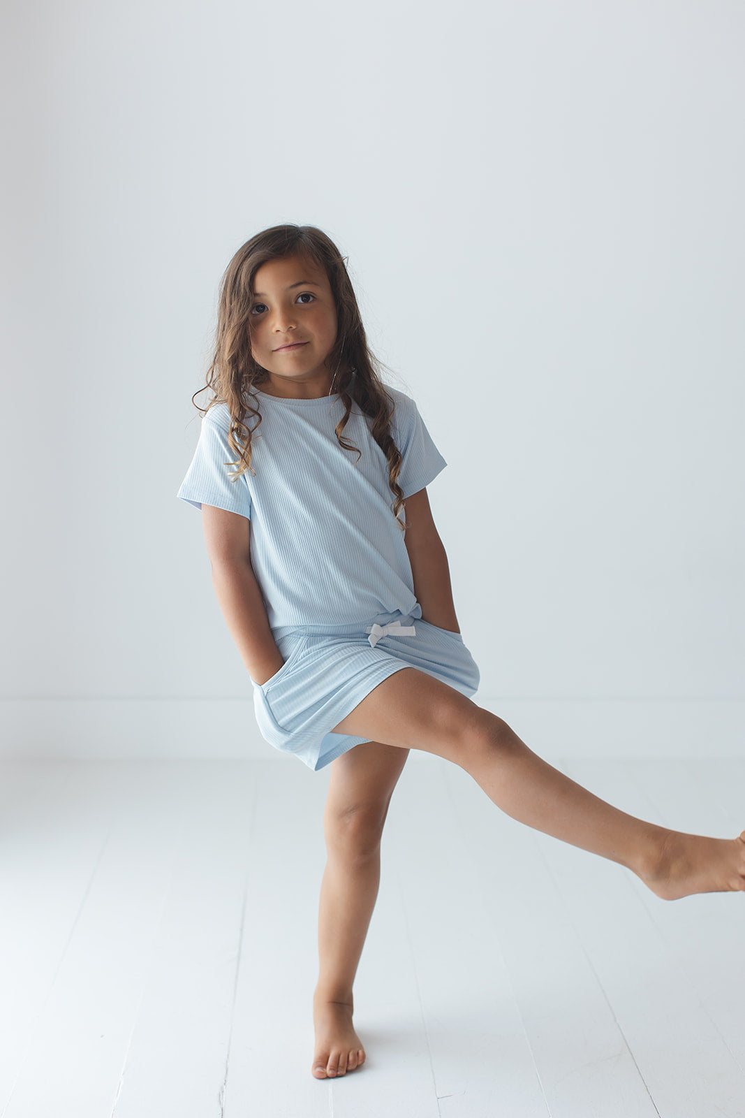 Blue Macaron (ribbed) - Pocket Short Set