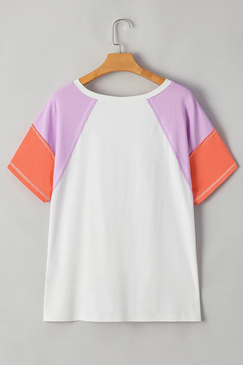 Color Block Patchwork V Neck Exposed Seam High Low T Shirt