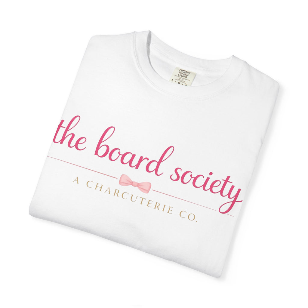 The Board Society T-Shirt — Pink Script Logo Crew Neck