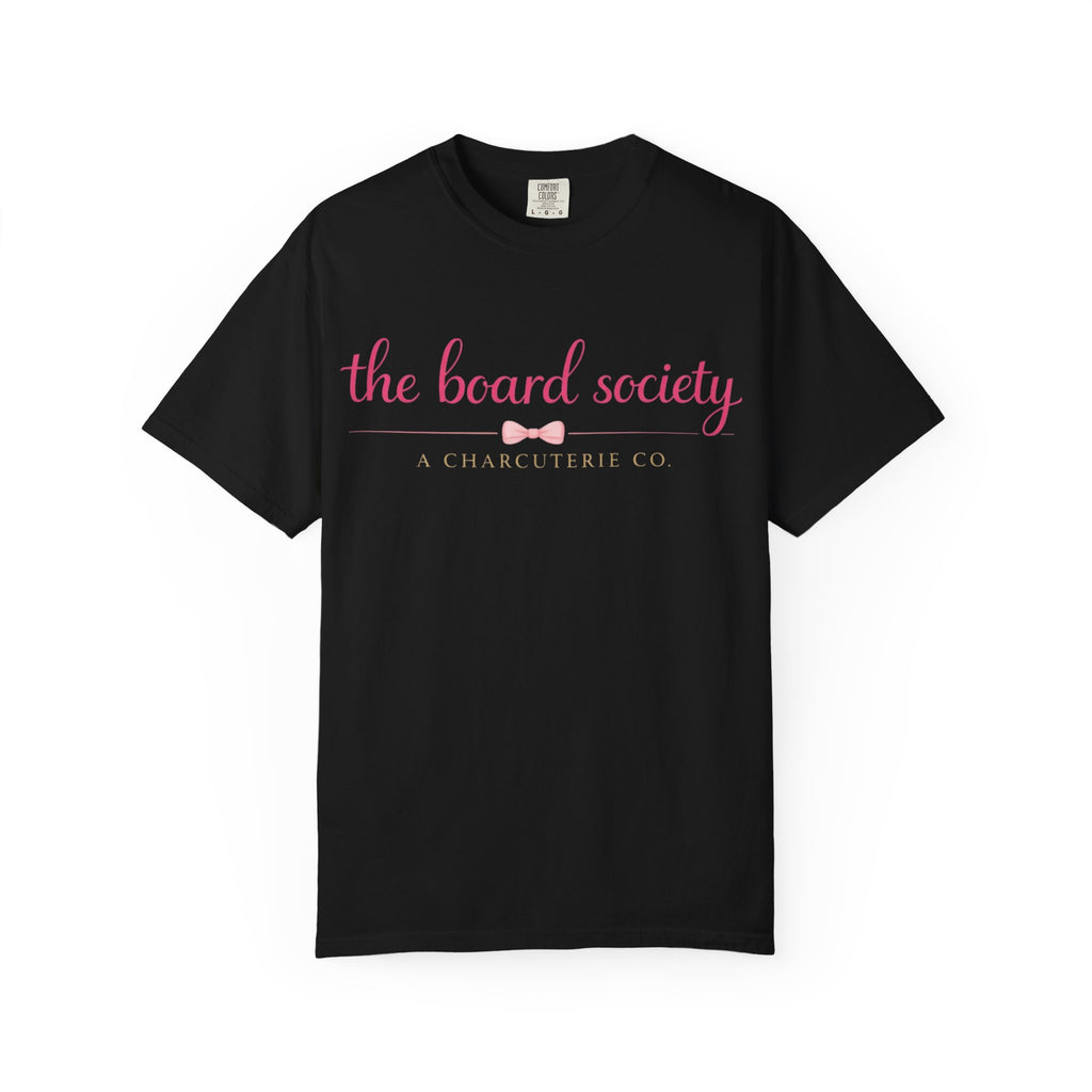 The Board Society T-Shirt — Pink Script Logo Crew Neck
