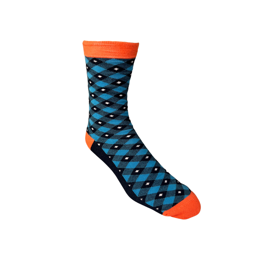 Blue, Orange Plaid Bamboo Sock